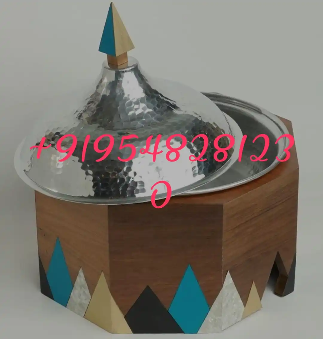 unique style handmade wooder round chocolate stand and hotpot use  indian woodinlay biryani dish arabic design