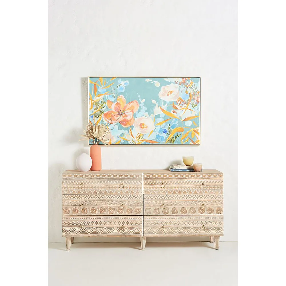 Hand Carved Delhi Six-Drawer Dresser | Handmade Chest of 6 Drawers | Living Room Decor From Rajasthan, India