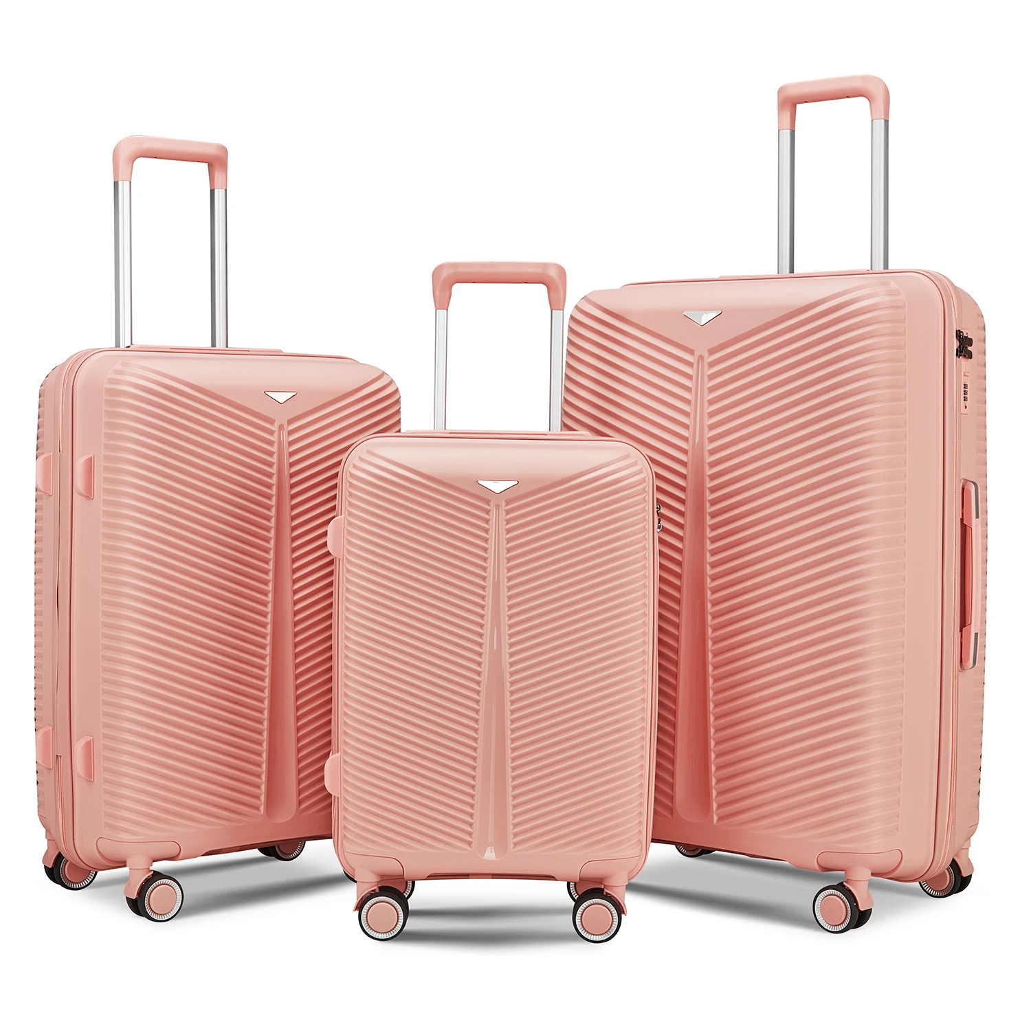 Fashion Trendy Women Trolley Suitcases Carry On Pink Luggage 3 Piece PP Suitcase Set