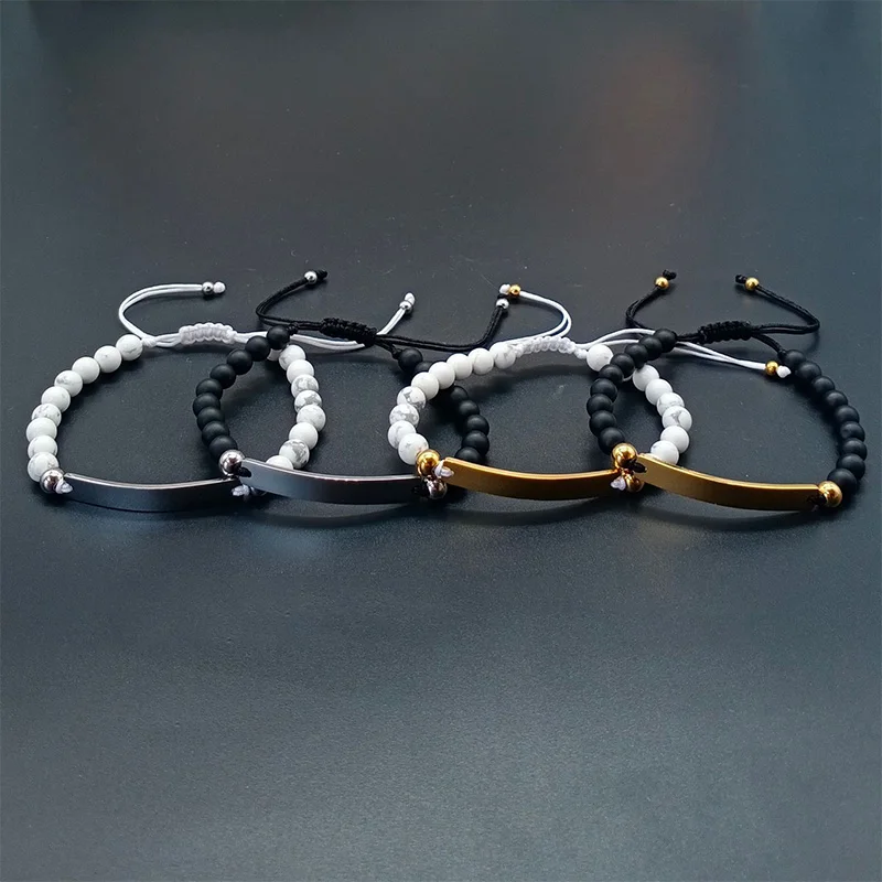 Adjustable Opening bracelet with bead chain Wholesale Fashion bracelet for men women Custom name Personalized  Stainless Steel