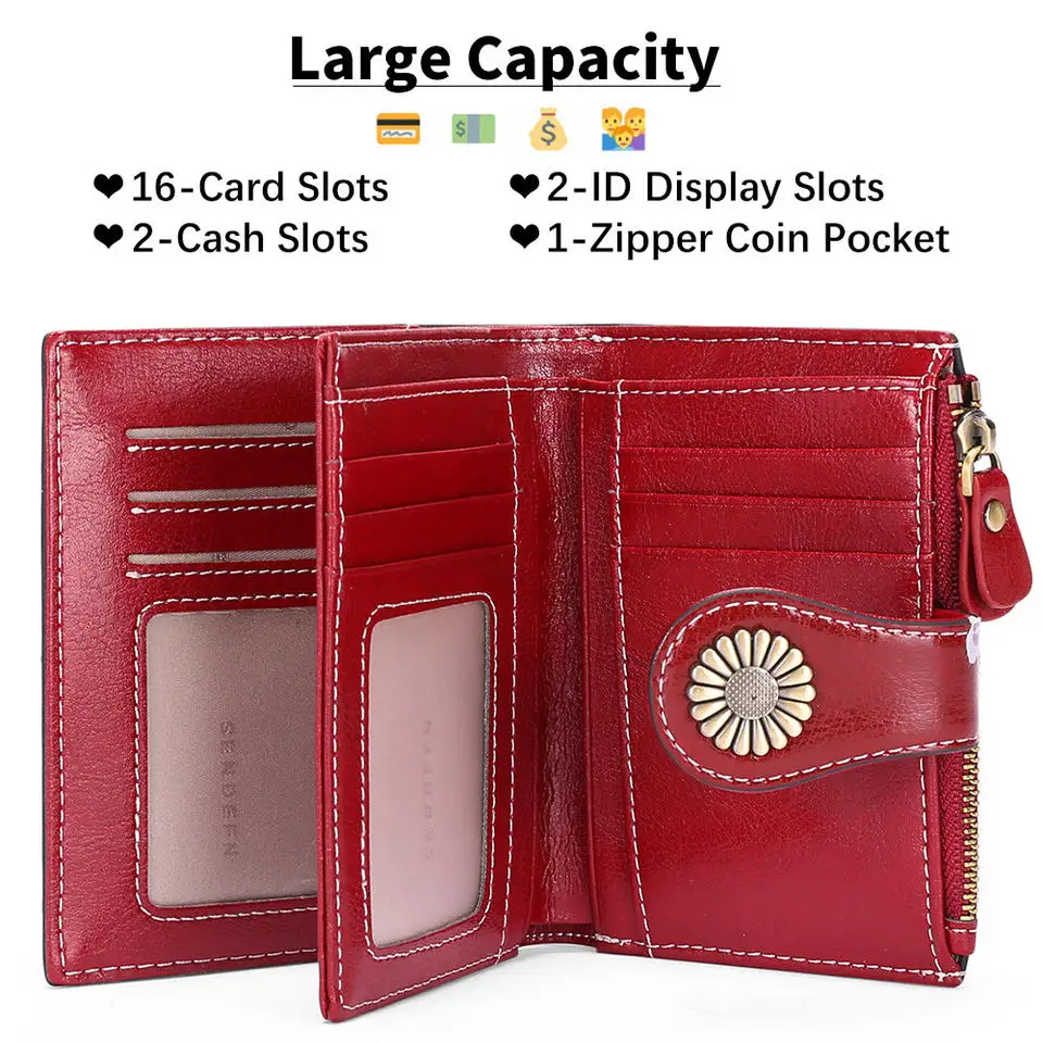 Amazon Hot Short Multifunctional Hollow Print Oil Wax Coin Purse Zipper Slim RFID Credit Card Holder With Lock Wallet For Women