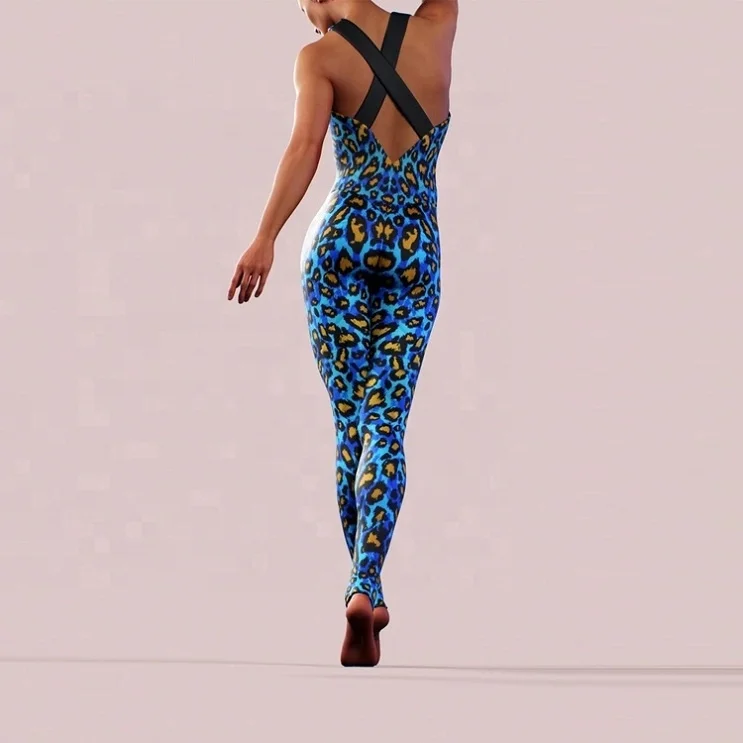 Workout Custom Printed Leopard Pattern Tight Sleeveless Yoga Jumpsuit For Women by Punchin SPorts
