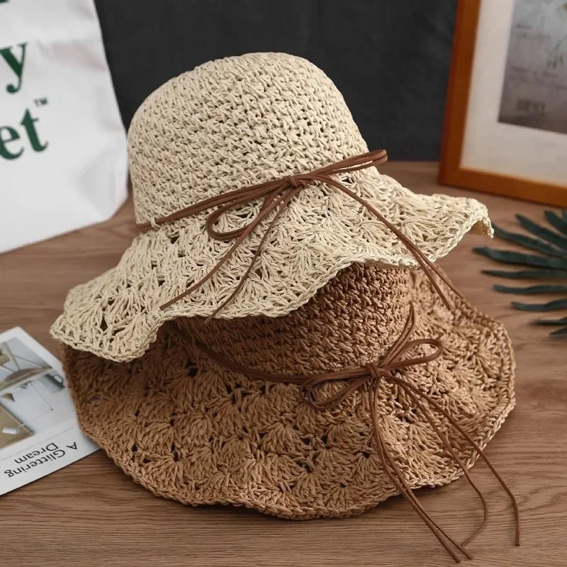 Wholesale Summer Raffia Paper Beach Hats Foldable Fedora Floppy Panama Straw Hat Plain Printed Patterns Travel Sports Casual Use