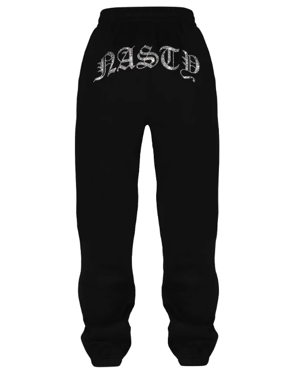 New Arrival High Quality Rhinestone Tracksuits Black Sportswear Manufacture Lady Tracksuits Distressed Style Tracksuits