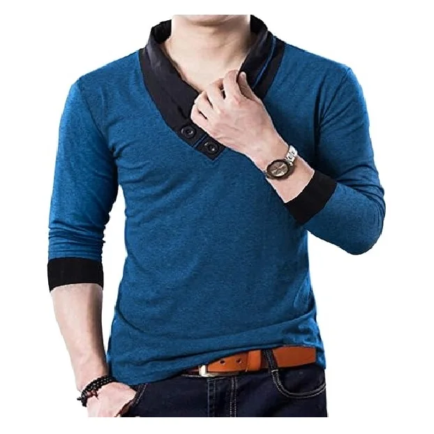 Export oriented size stylish  solid color long sleeve  V neck 100% cotton single jersey t-shirt  from  Bangladesh factory price