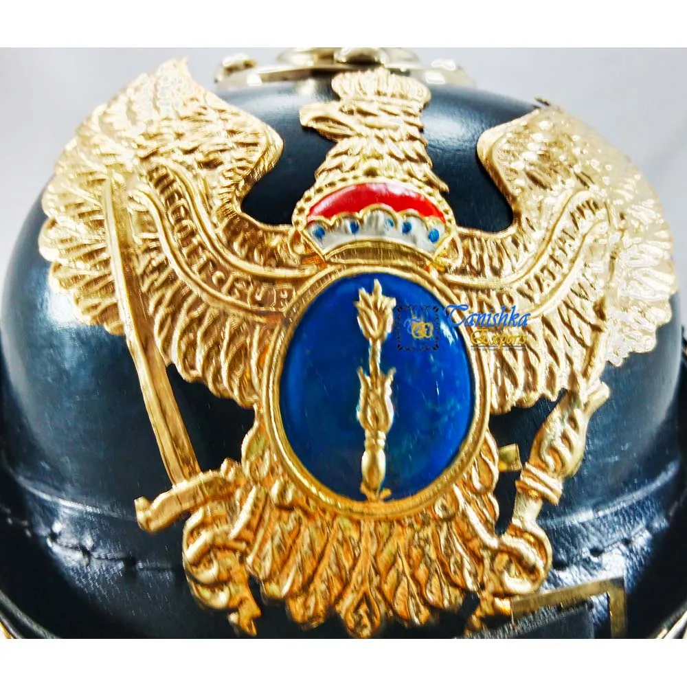Best Quality German Leather Helmet Pickelhaube Helmet Prussian Garde Regiment Pickelhaube Handmade brass badge Leather Helmet