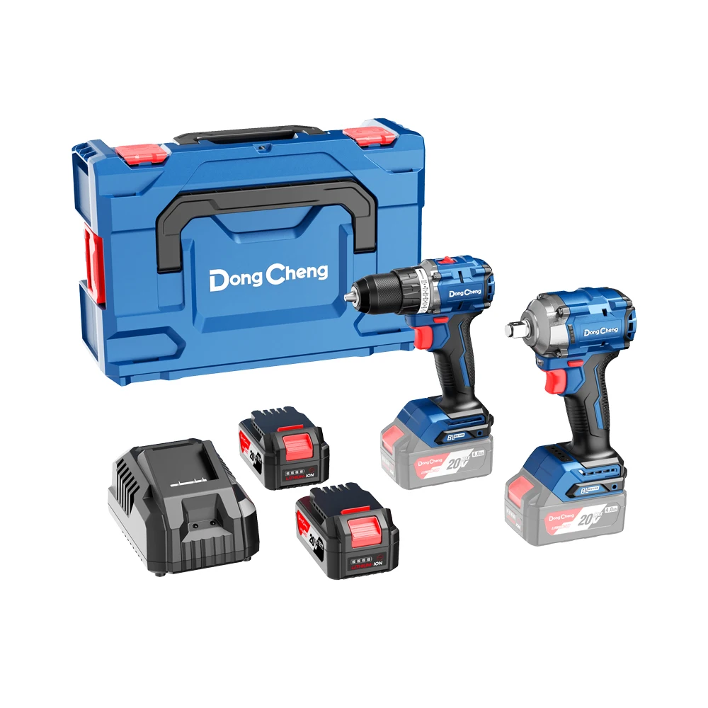 DongCheng 20V Battery Platform Cordless Impact Wrench and Hammer Drill Brushless Combo Kit