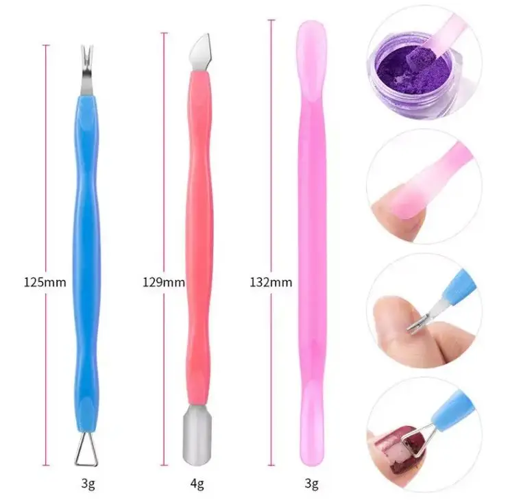 Professional Nail Cuticle Pusher with Plastic Handle Double Side Stainless Steel Cuticle Remover Pushers