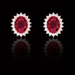 A beautiful pair of cushion cut Intense Red ruby earrings. 5 carats of Ruby 1.8 carats of white round brilliant cut diamonds