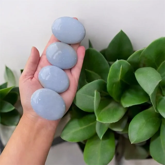 Wholesale Bulk Natural Angelite Palm Stones Semi-Precious Gemstone for Home Decoration and Healing Crystal Palmstone