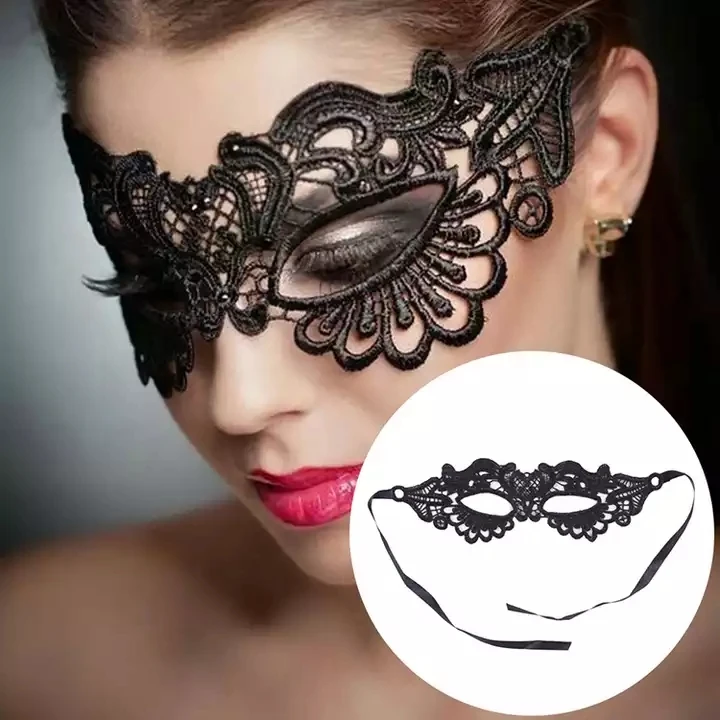 RTS High Quality Hot Sale Holiday Party Black Sexy Lace Cutout Eye Mask Sex Adult Play Costume