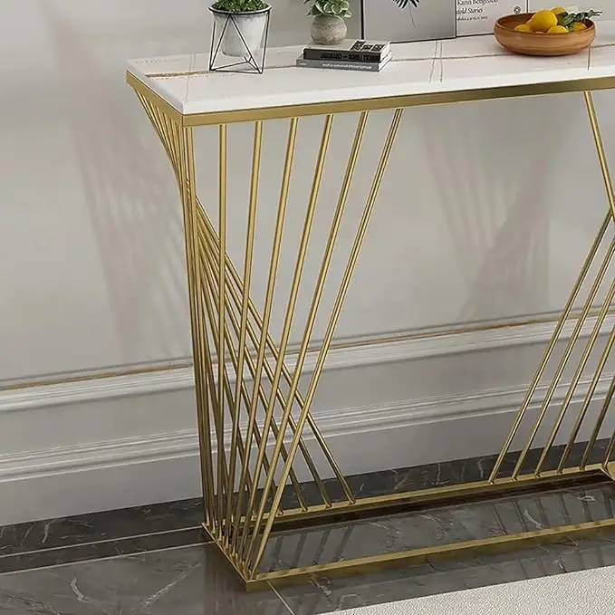 White & Gold Metal Console Table for Living Room/Bedroom MADE BY MZ INTERNATIONAL
