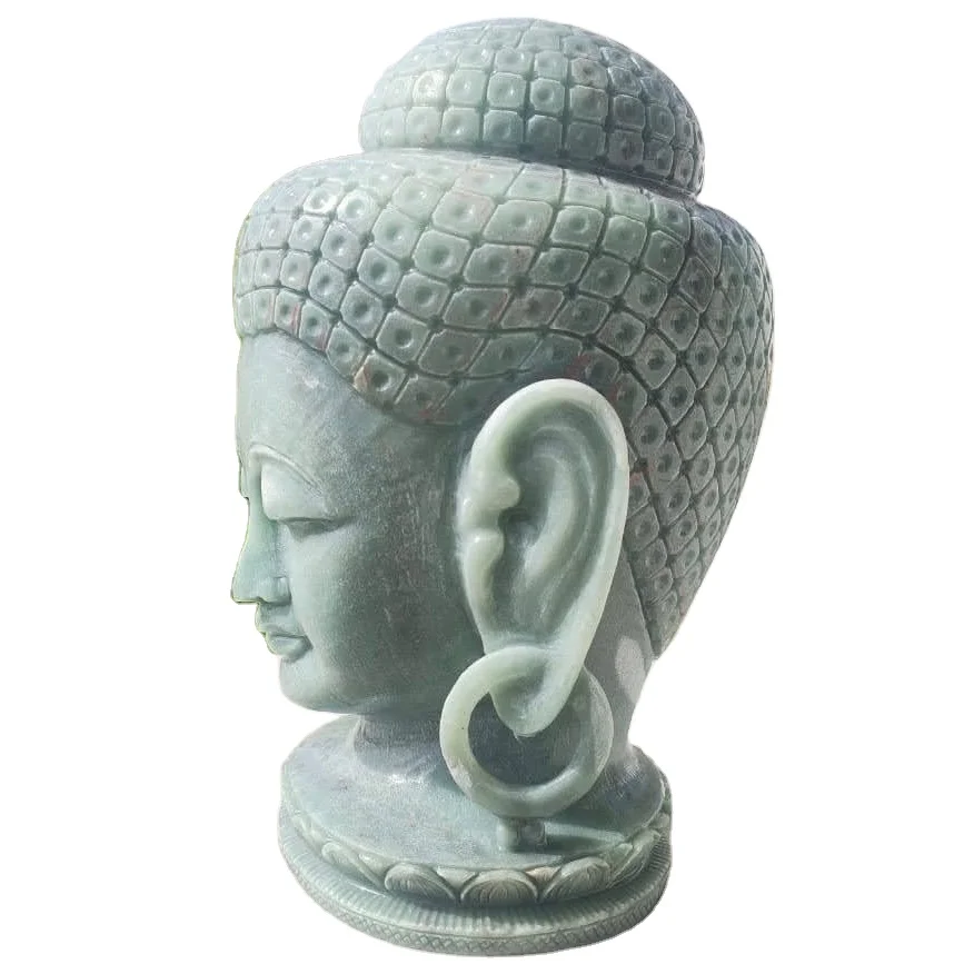 Buy Trending Green Aventurine Buddha Head Figurine Hand-Carved Religious Gemstone Sculpture Piedras Naturales Healing Crystal
