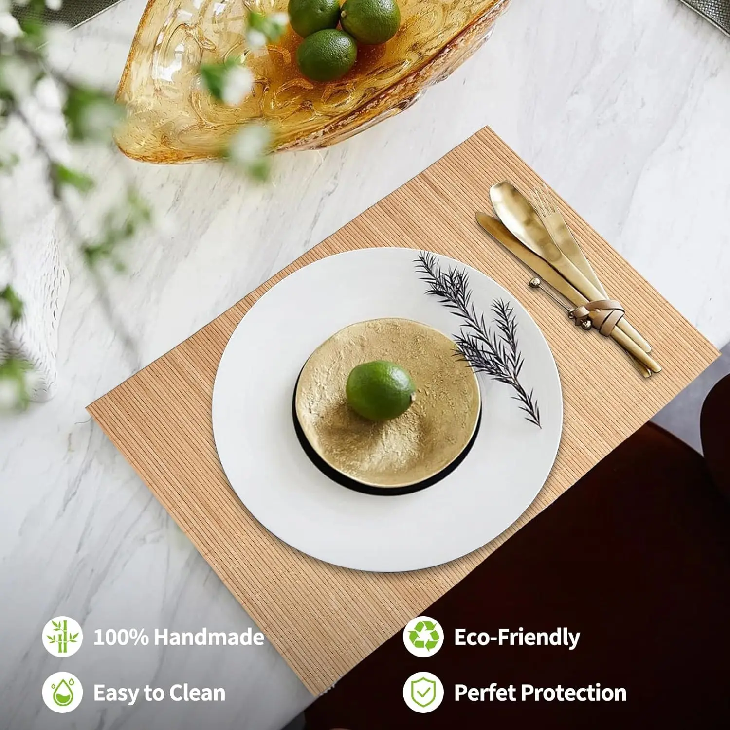 Bamboo Placemats Japanese Style Natural Anti-Slip Washable Heat-Resistant Table Mats for Dining Room