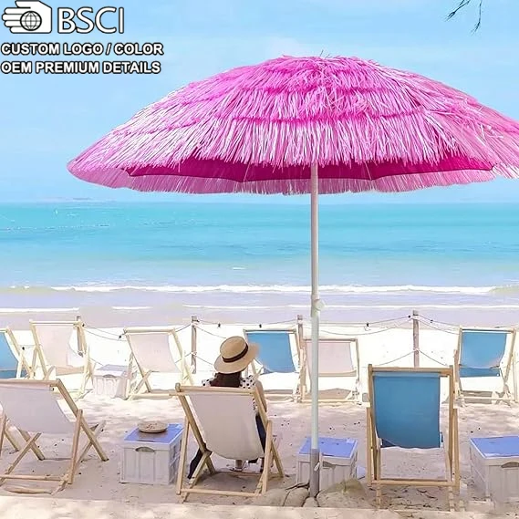 Customization Heavy Duty Thatched Patio Umbrella Portable Tilt Holiday Umbrella With 8 Ribs Outdoor UV Protection Waterproof