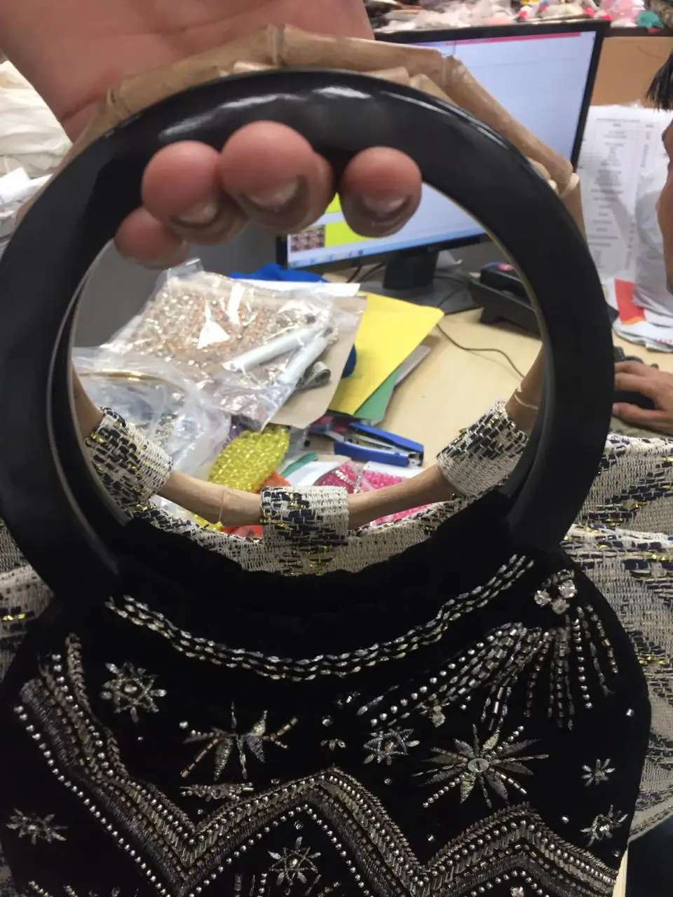 Clutch wooden bag handle