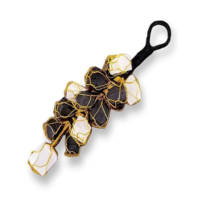 Natural Selenite & Black Tourmaline Handmade Tumbled Stone Grape Hanger For Home Decor