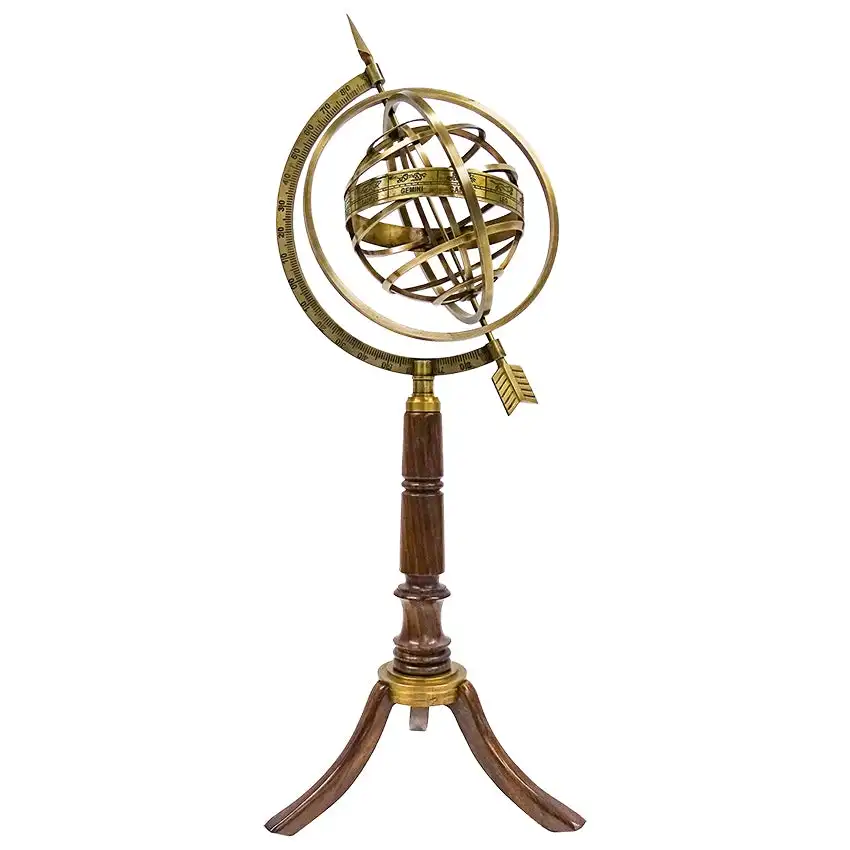 New arrival nautical armillary brass art ware globes with wooden base antique look nautical armillary sphere