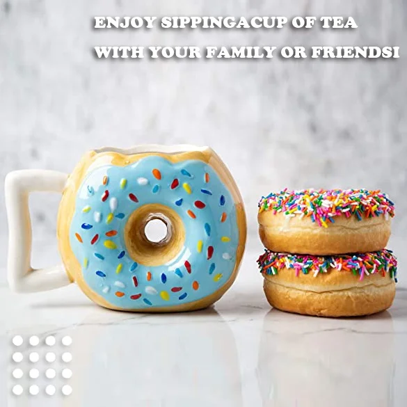 Factory wholesale Cute and Creative tea cups manual custom 3d Donut Ceramic coffee mugs