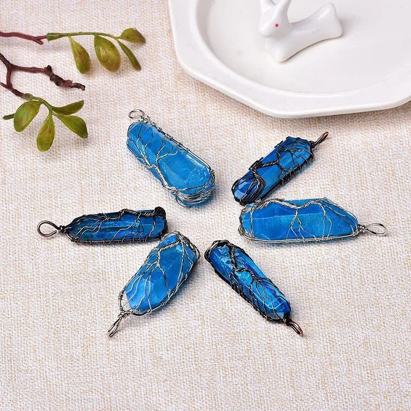 Natural Crystal Stone Pendant Tree Of Life Blue Mineral Fashion Simple Gemstone Jewelry For Men Women Handmade Amulet Necklace Necklace