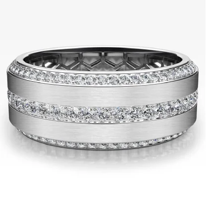 Matte Finish 3 Row Round Diamond Eternity Men Wedding Band 14k White Gold 1.70Ct Diamond rings women customized moissanite ring