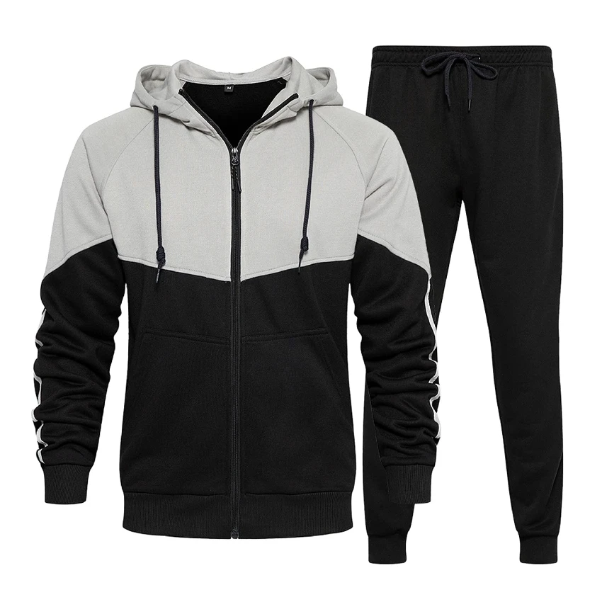 2 Pieces Clothes Zip Up Hoodies Patchwork Jogging Wear Training Tracksuit Sports Sweat Suit Running Mens Track Suit Jogger Set
