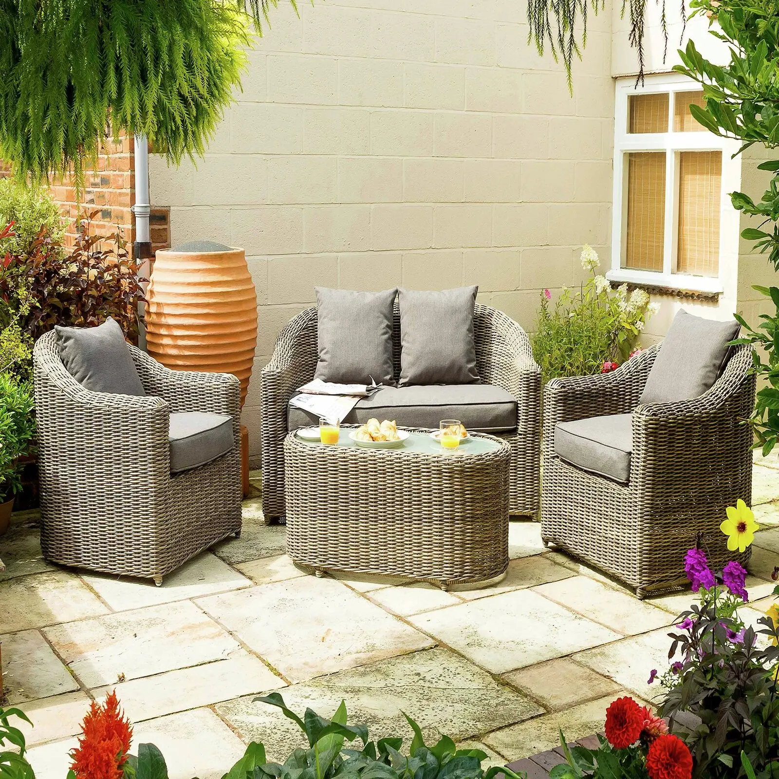 black rattan handicraft garden outdoor furniture patio dining set with cushion 10cm Vietnam outdoor furniture strong frame