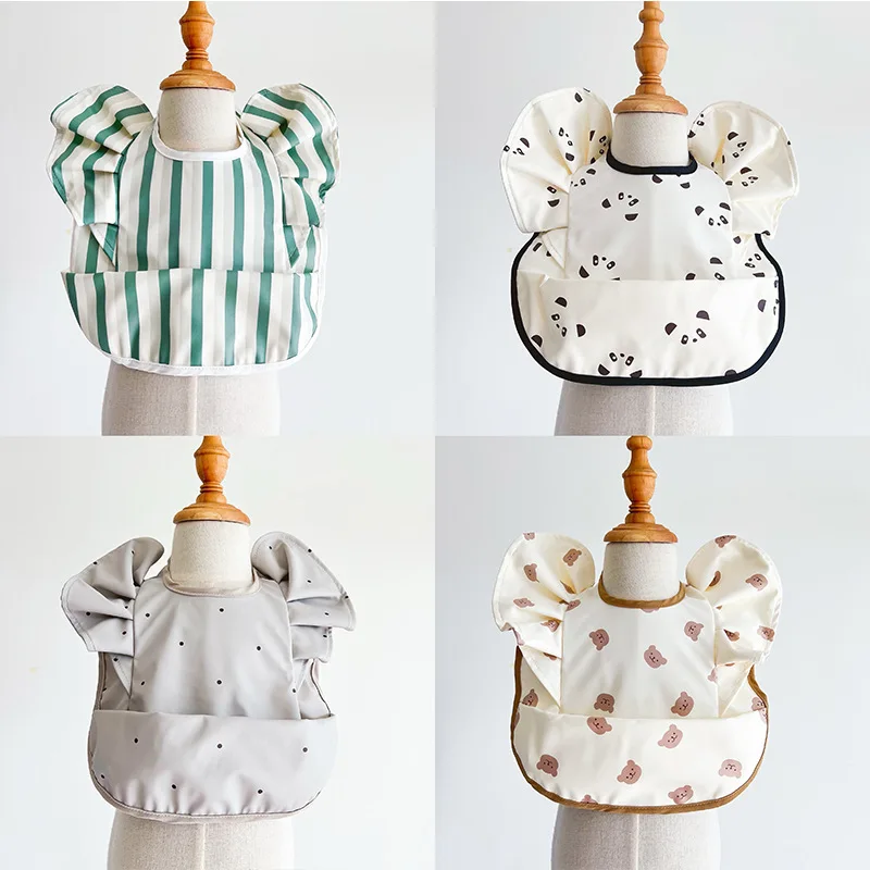 Baby food angel wings models PU waterproof bibs auxiliary food anti-dirty drooling bibs