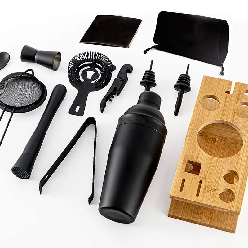 Ouyada Top Seller 2023 Black Cocktail Shaker  Set Bartender Kit Cocktail Shaker Set Stainless Steel
