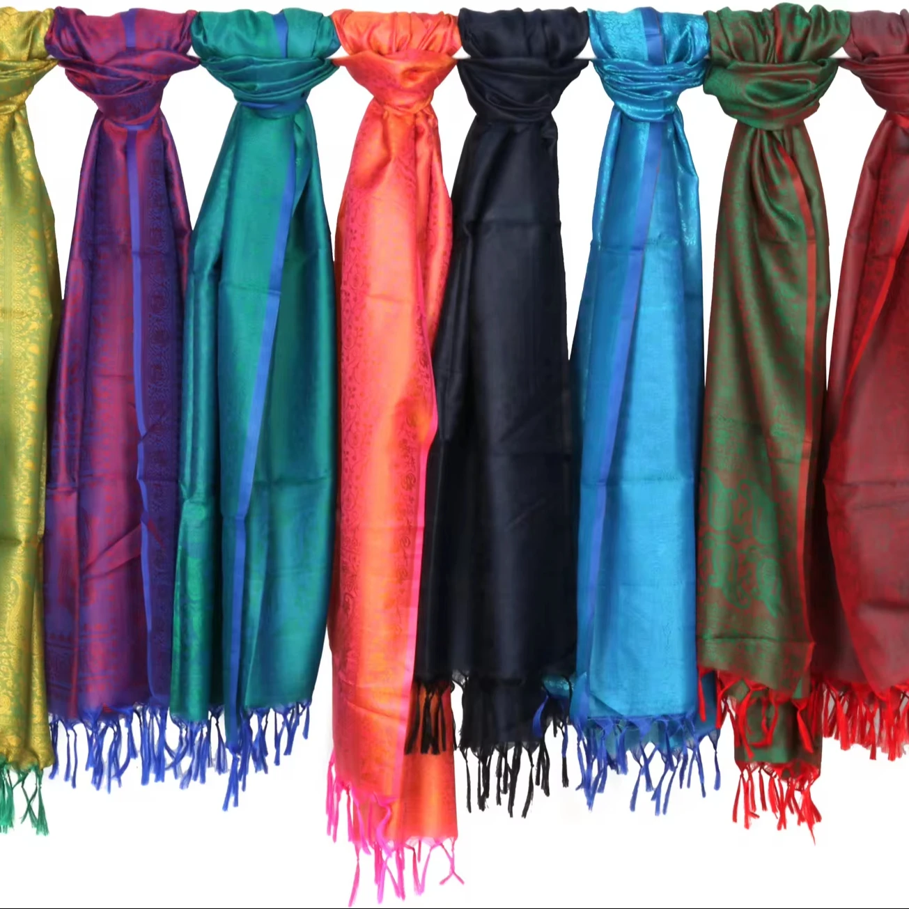 Handmade in India Soft Silk Jacquard Scarves with Beautiful Printed Patterns Long Style and Attractive Colours