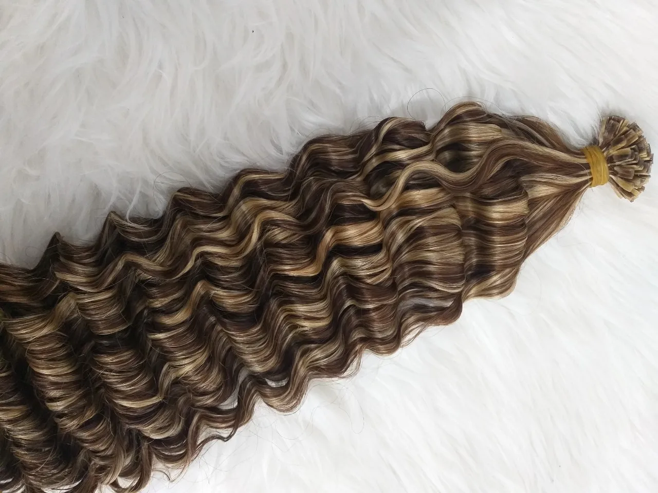 Virgin Natural Cuticle Aligned U Tip Nail Keratin Hair Extensions Natural Human Hair Deep Curly Wavy Piano Balayage Ombre 613