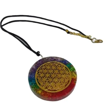 7 Chakra Onyx Stone Gemstone Pendant With Flower Of Life Logo Energetic