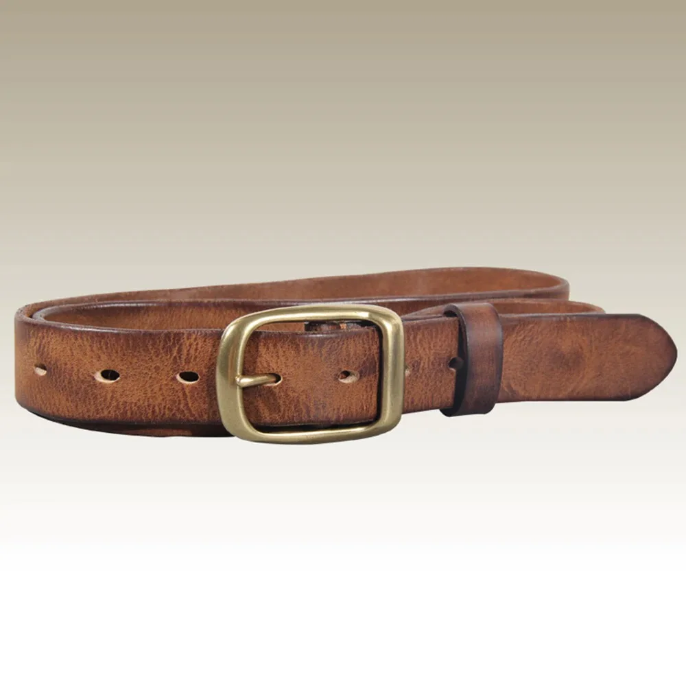 Men Retro Cowhide Leather Brass Pin Buckle Metal Belt Top Quality Solid Pure Cow Skin Belts Men 3.3cm Width