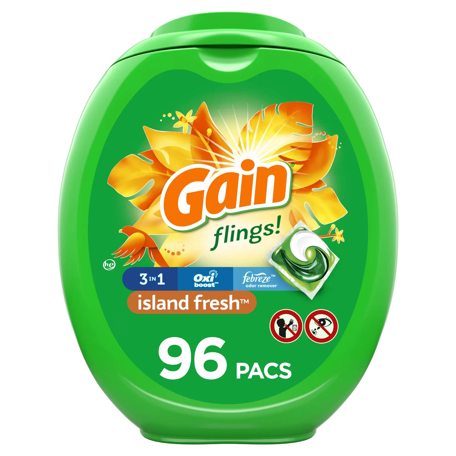 Gain Flings Island Fresh 96 коробок для стирки белья