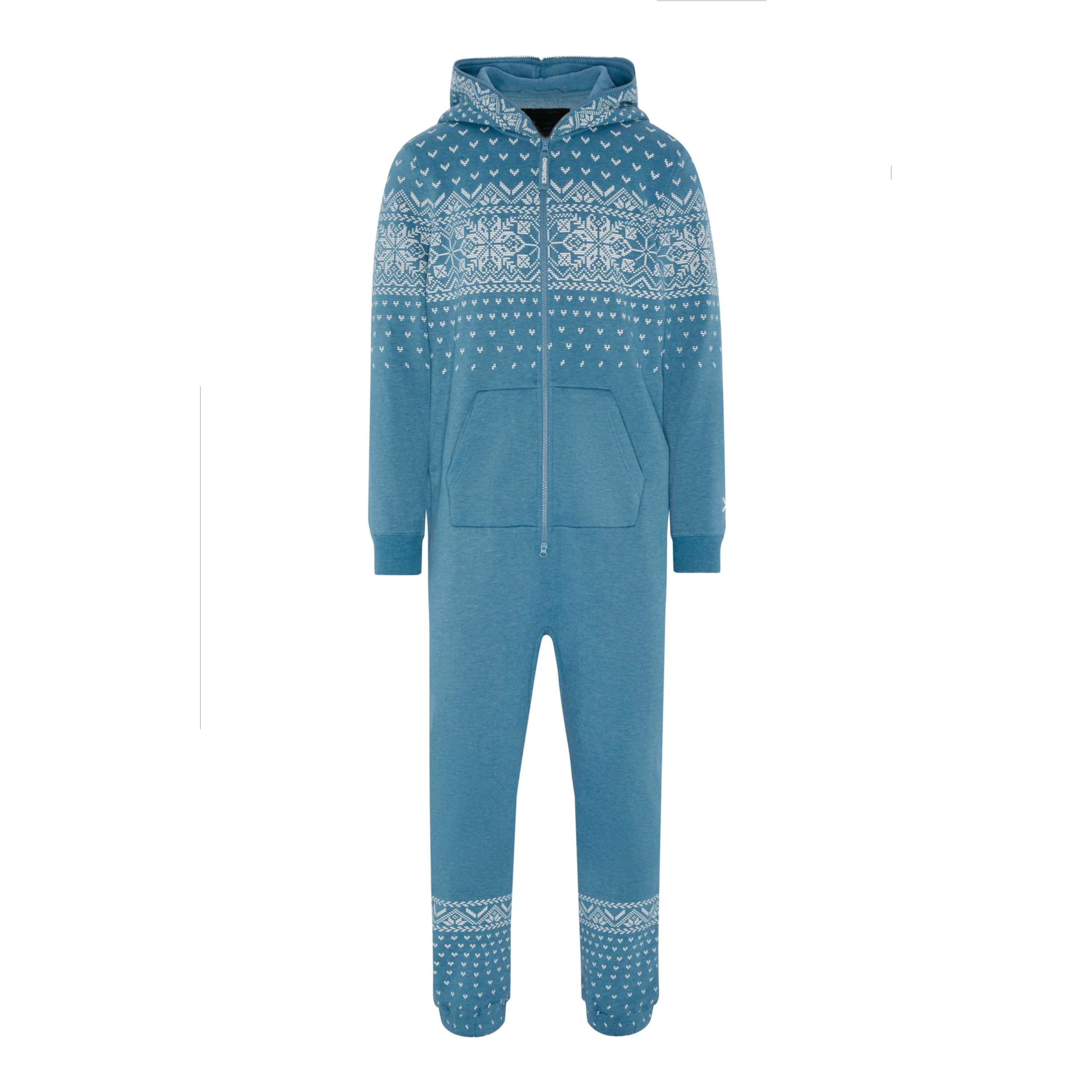 Print Detail and Embroidered Logo 50% Polyester 50% Cotton Side Pockets with Zipper Closure Unisex Faded Blue Alpine Jumpsuit