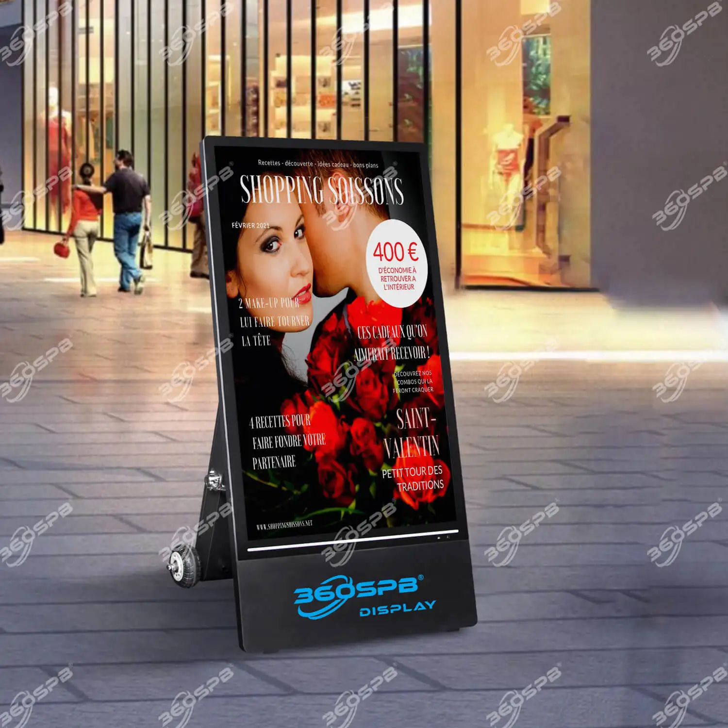 360SPB OPO43 lcd advertising display with 43inches screen and 4 Key Locking Wheels to Secure Unit