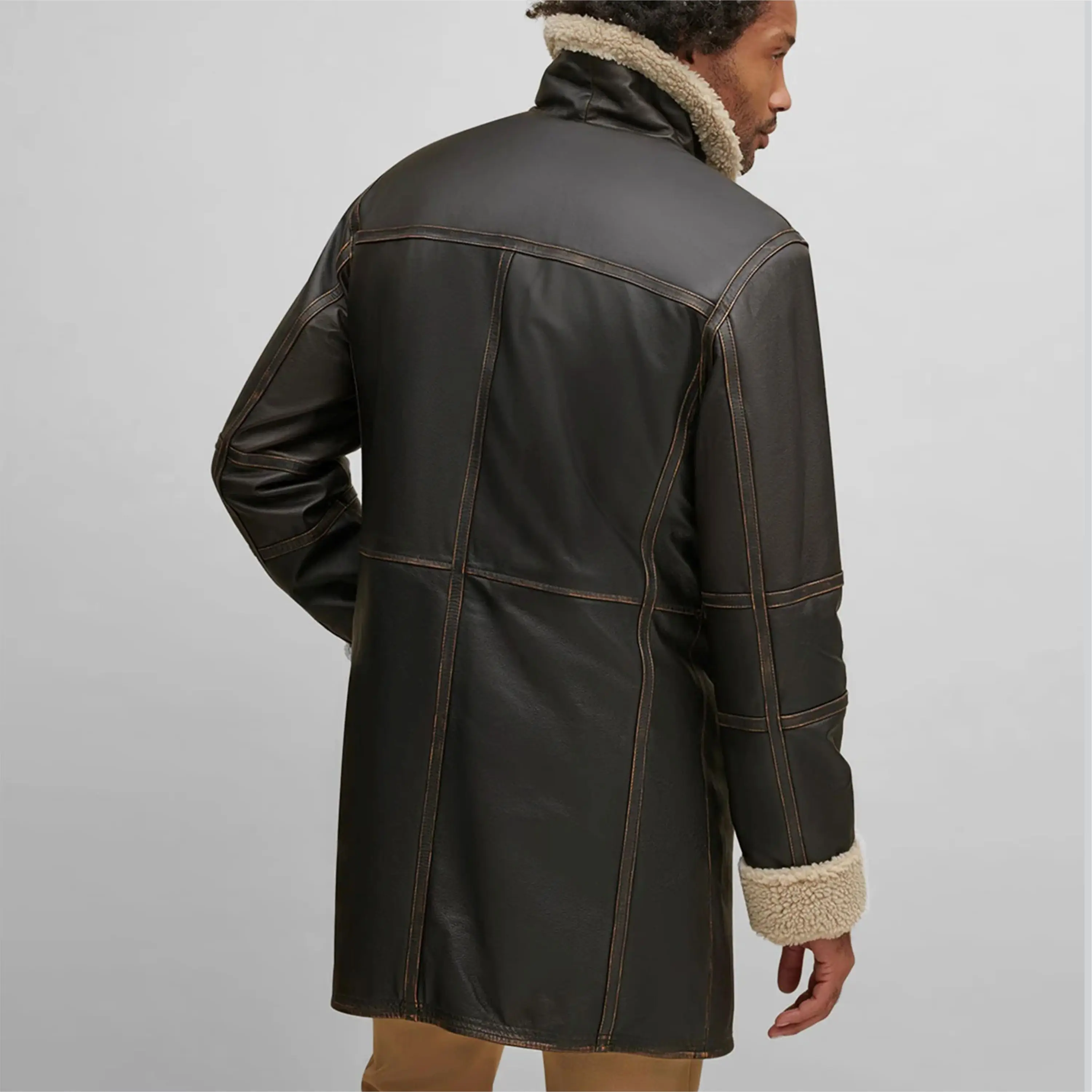Black Faux Fur Lined Leather Coat - Warm and Stylish Winter Jacket for Men and Women, Perfect for Casual and Outdoor Wear