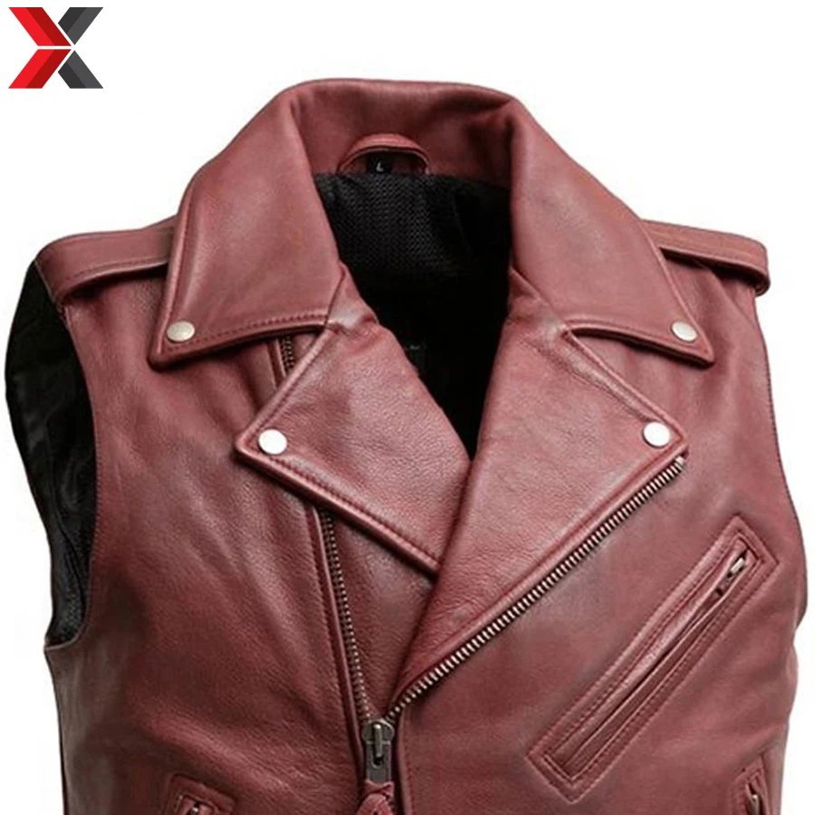Sleeveless Vintage Leather Vest Custom Color Top Quality Custom Logo Leather Vest For Men  Boys