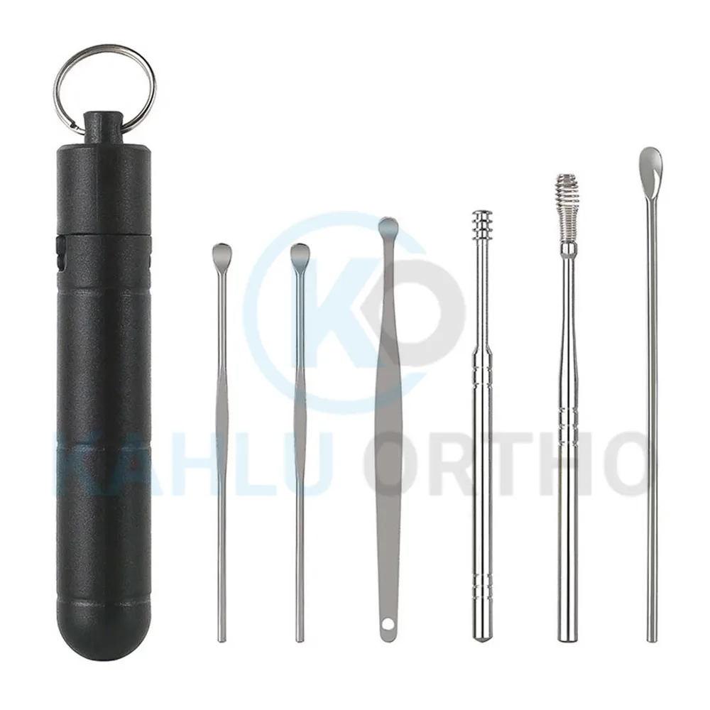 Reusable Ear Wax Removal Kit 6 Pcs Sets Stainless Steel Best Quality Ear Pick Ear Wax Cleaning Tool By KAHLU ORTHOPEDIC