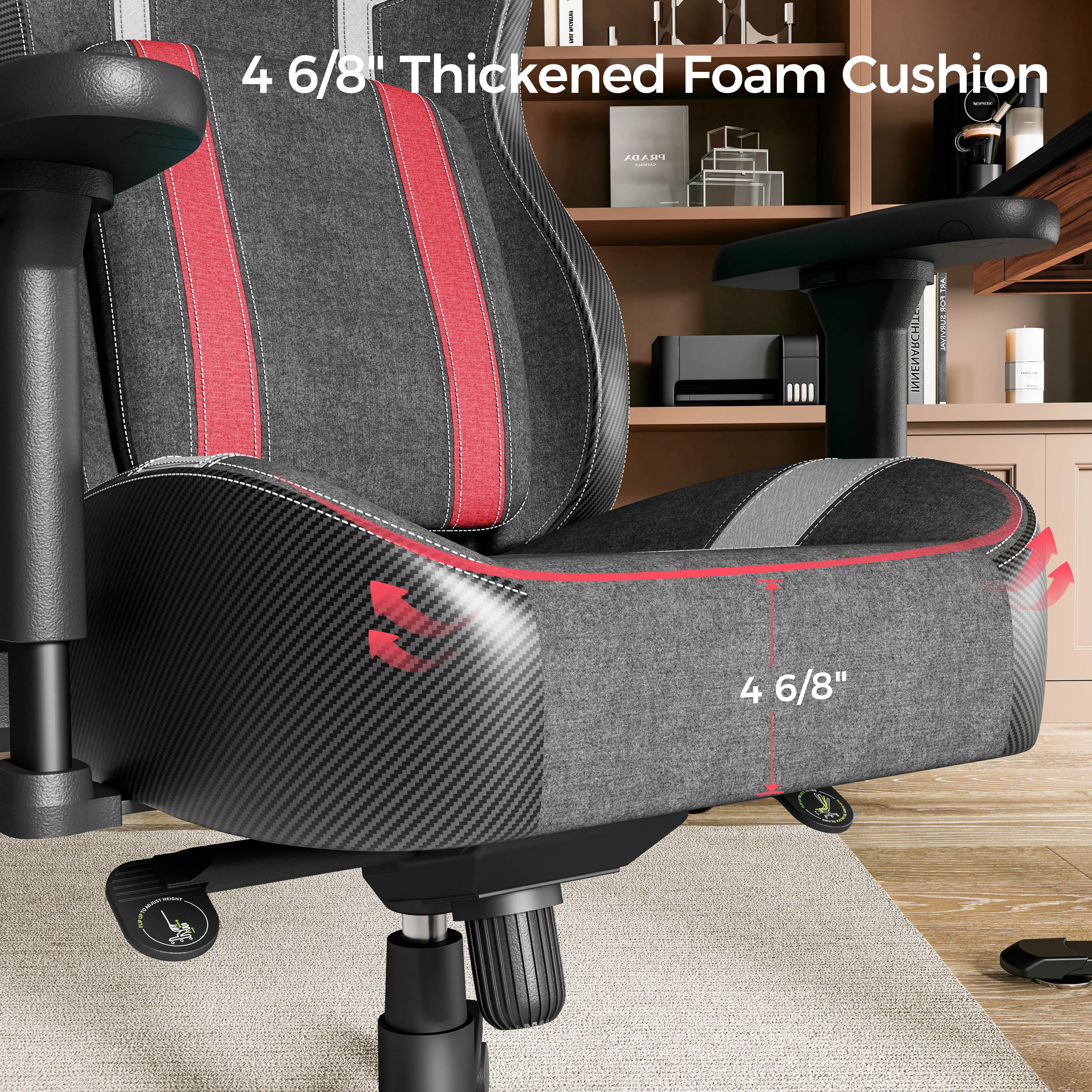 Gaming Chair, Home Office Chair Built-in 4D Adjustable Lumbar Support, High Back Office Chair Thick Seat Cushion Task  Chair