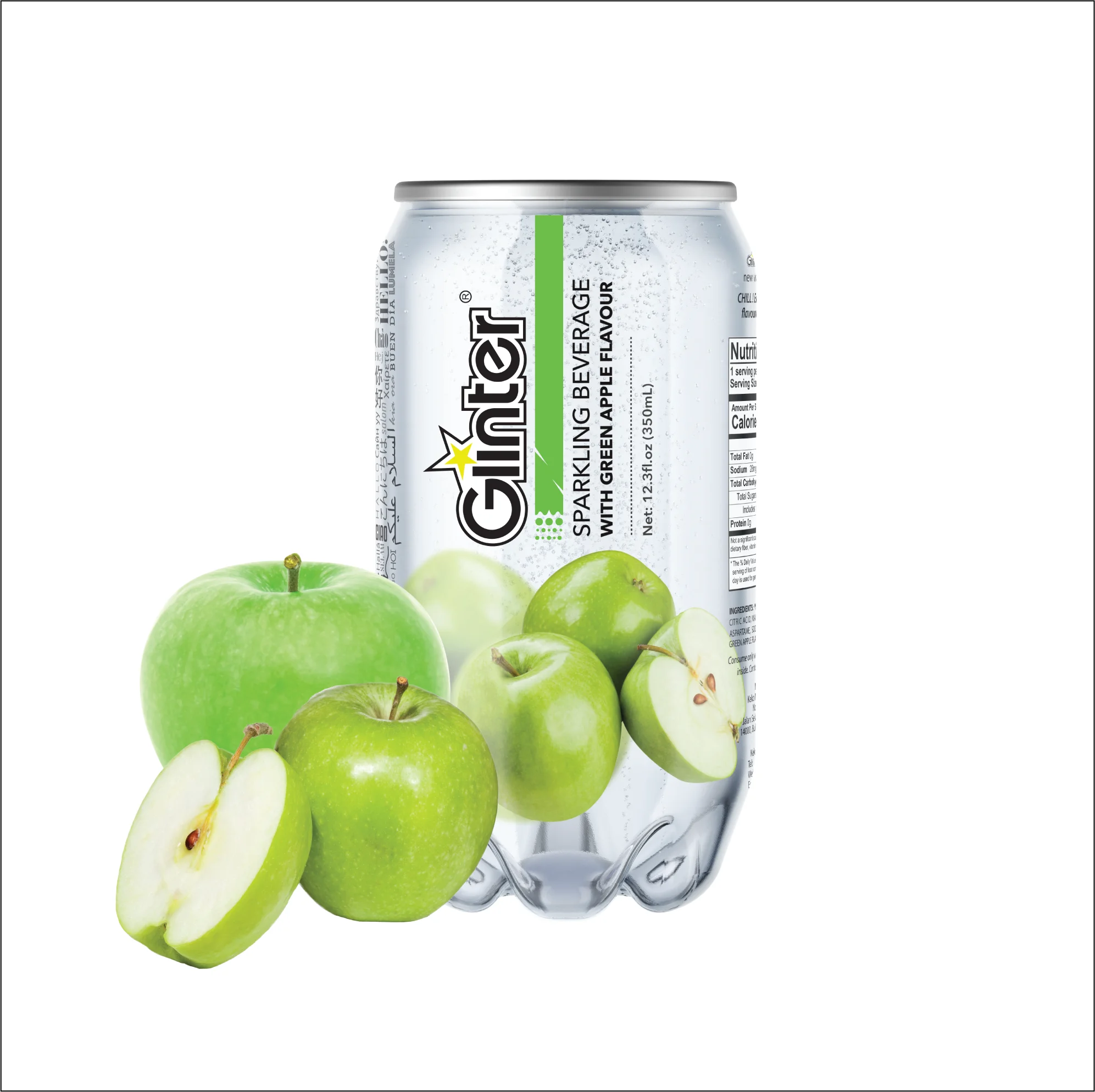 Popular Trendy Teen Young Malaysia Halal Fruit Flavor Clear 350ml PET Cans Refreshing Crystal Clear Sparkling Beverage  Water