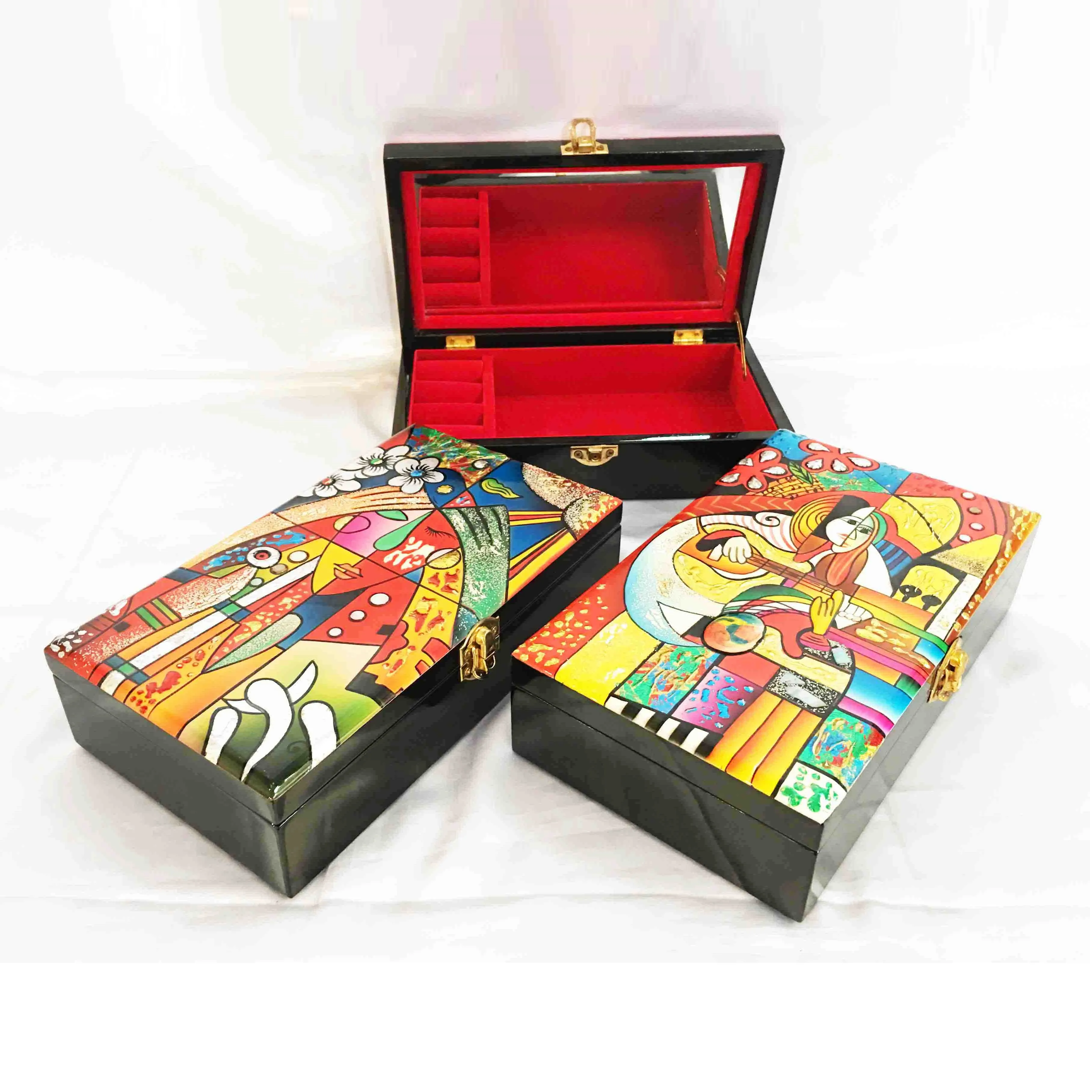 Wholesale low price top quality fashionable lacquer tray and box set for wedding events gifts lacquered boxes