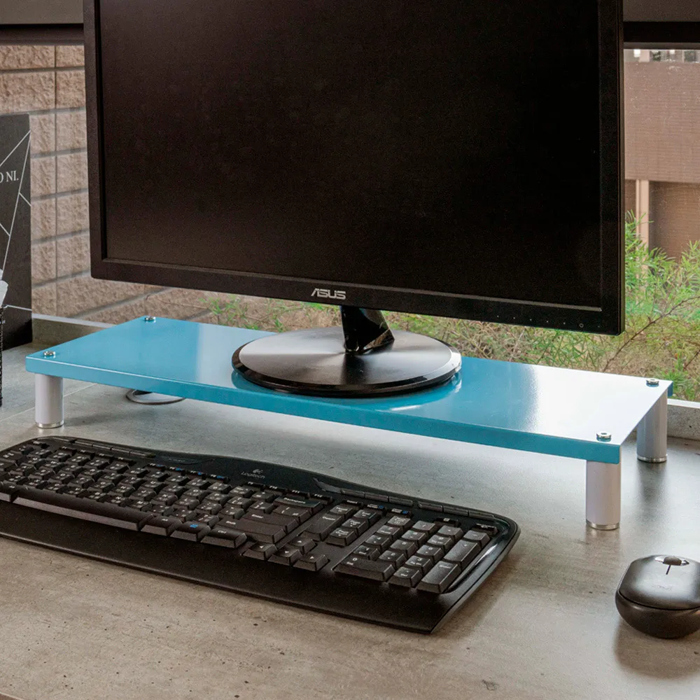 Home storage blue Metal Desktop Organizer and Keyboard Stand for iMac Computer Monitor