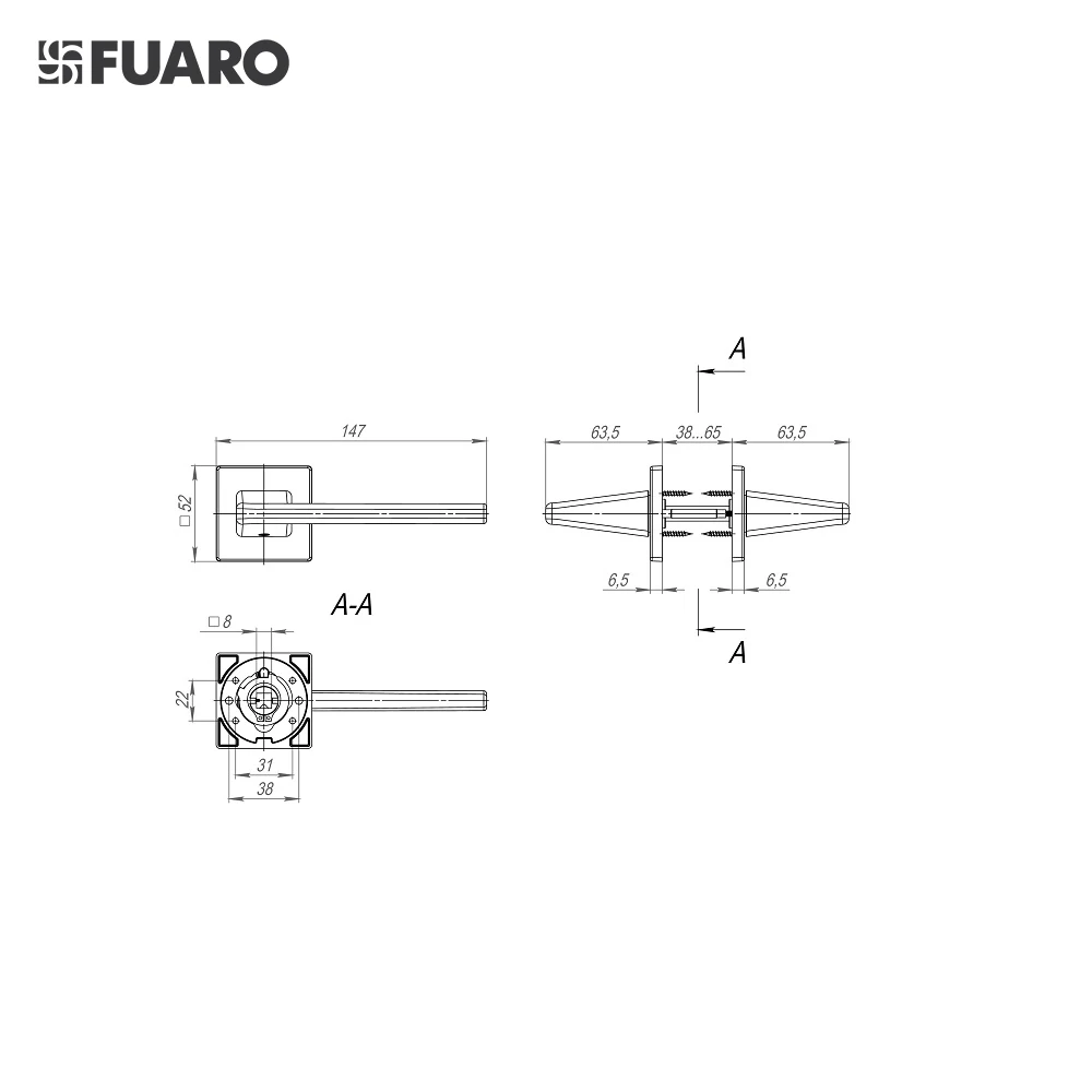 Modern Design Aluminium Door Lever Handle on Square ZAMAK Rose PRIME SL BL-24 Black