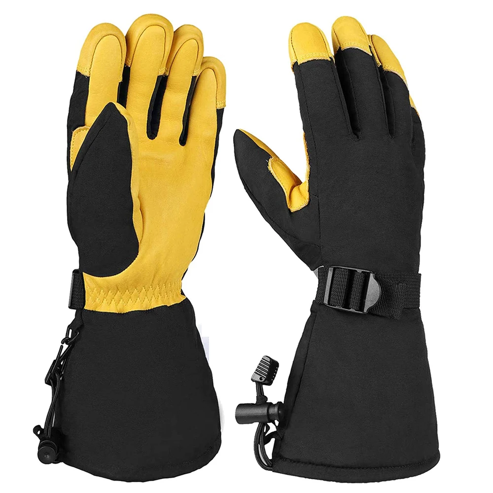 Customized Durable PU Synthetic Leather Ski Gloves Waterproof Windproof Snowboarding Ski Gloves