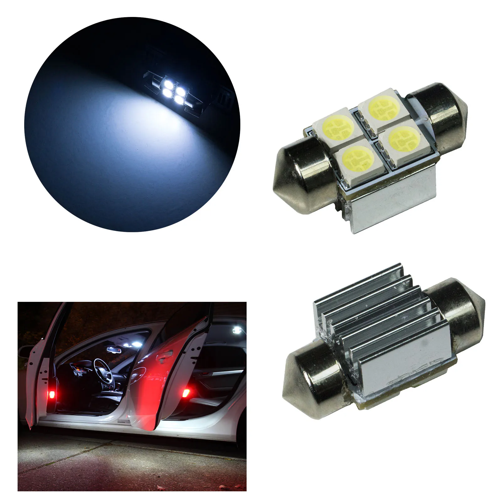 Festoon Interior Light White 4SMD 12V Auto Lamp white (6000k) led lights for car- 28mm PA