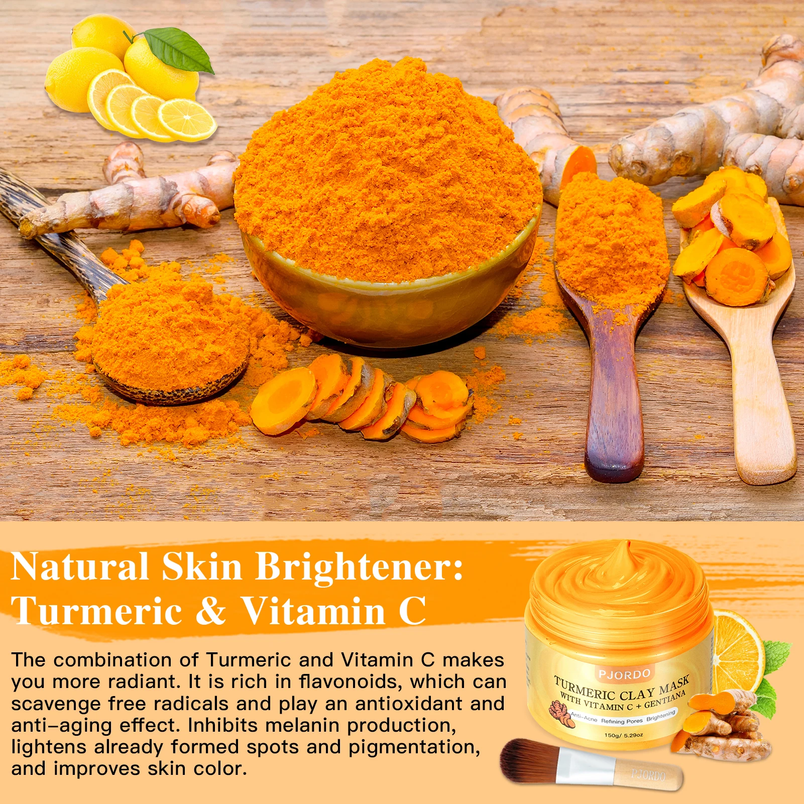 Private Label OEM/ODM Organic Turmeric Vitamin C Facial Mud Mask Face Skin Care Anti-Acne Refining Pores Brightening Clay Mask