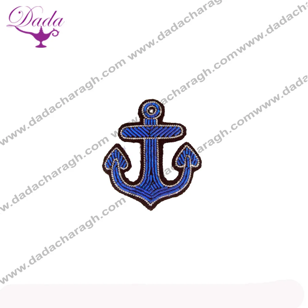 Blue capsule brooch hand embroidery brooch badges Bullion wire fashion jacket Indian China embroidered patches blazer crest gold