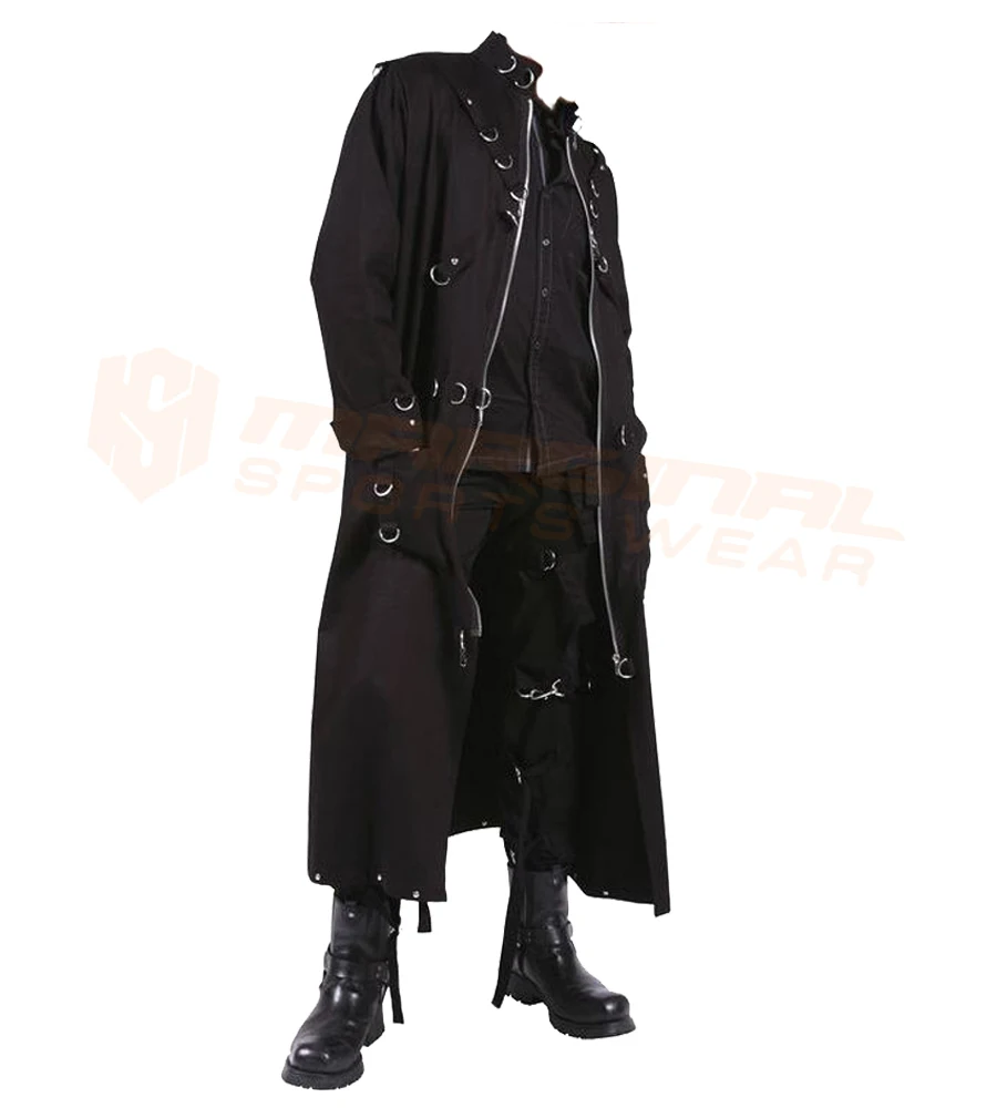 Cotton Punk Long Trench Coat Victorian Style Chains Buckle Fetish Coat Costumes Customized Gothic Coats Men