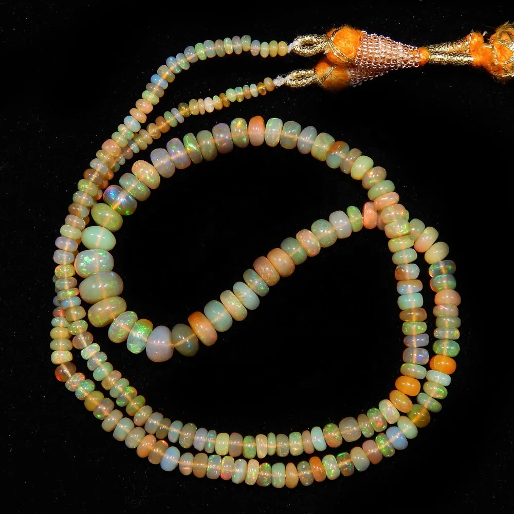 Natural Gemstone Ethiopian Opal Plain Rondelle Loose Beads For Making Bracelet And Jewellery